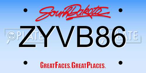 ZYVB86 South Dakota License Plate