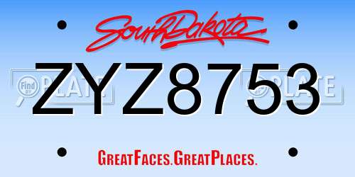 ZYZ8753 South Dakota License Plate