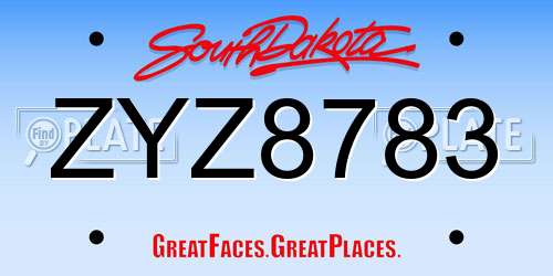 ZYZ8783 South Dakota License Plate