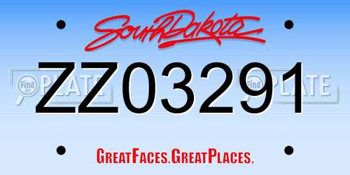 ZZ03291 South Dakota License Plate
