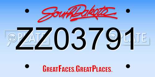 ZZ03791 South Dakota License Plate
