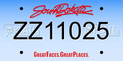 ZZ11025 South Dakota License Plate