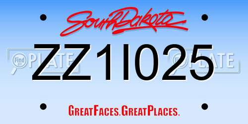 ZZ1I025 South Dakota License Plate