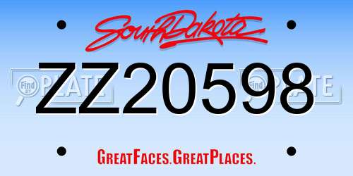 ZZ20598 South Dakota License Plate