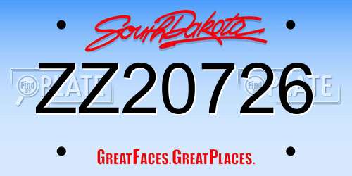 ZZ20726 South Dakota License Plate