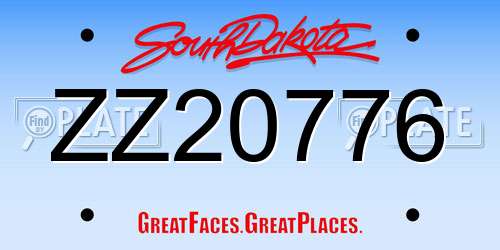 ZZ20776 South Dakota License Plate