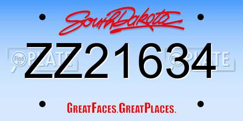 ZZ21634 South Dakota License Plate