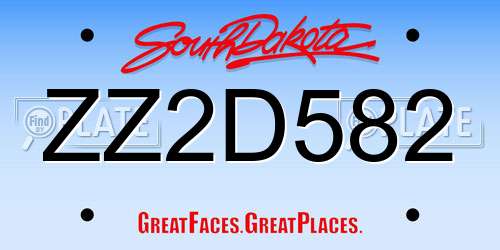 ZZ2D582 South Dakota License Plate