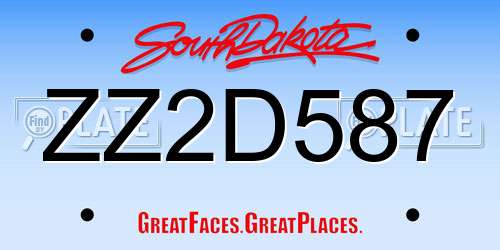 ZZ2D587 South Dakota License Plate