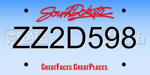 ZZ2D598 South Dakota License Plate