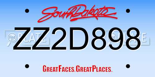 ZZ2D898 South Dakota License Plate