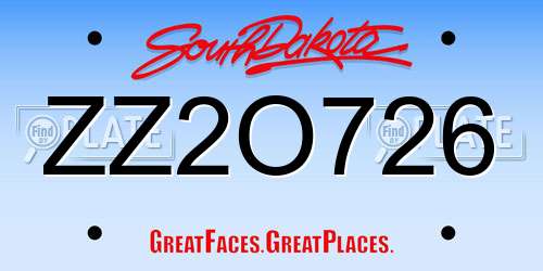 ZZ2O726 South Dakota License Plate