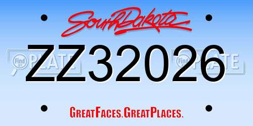 ZZ32026 South Dakota License Plate
