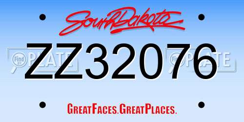 ZZ32076 South Dakota License Plate