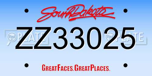 ZZ33025 South Dakota License Plate