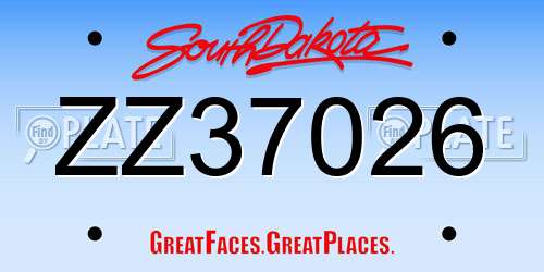 ZZ37026 South Dakota License Plate