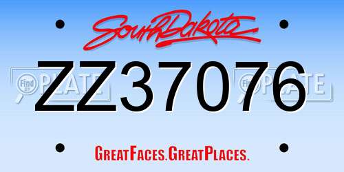 ZZ37076 South Dakota License Plate