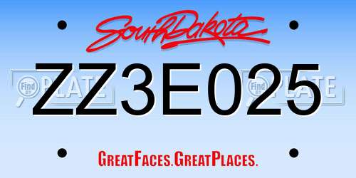 ZZ3E025 South Dakota License Plate