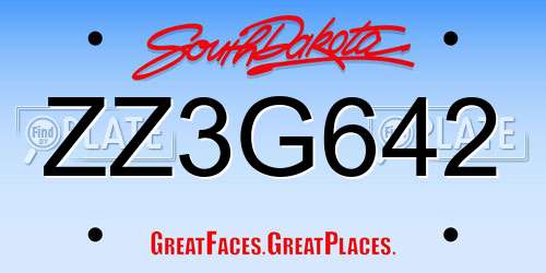 ZZ3G642 South Dakota License Plate