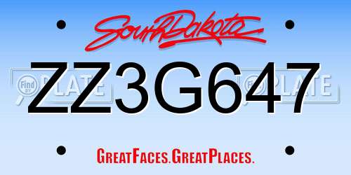 ZZ3G647 South Dakota License Plate