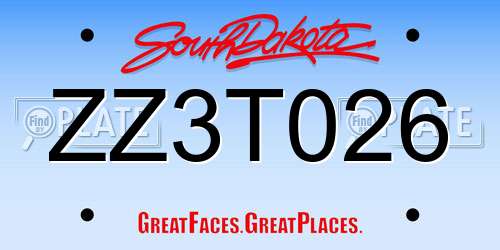 ZZ3T026 South Dakota License Plate