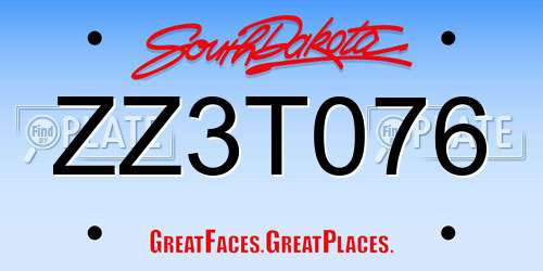 ZZ3T076 South Dakota License Plate