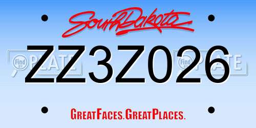 ZZ3Z026 South Dakota License Plate
