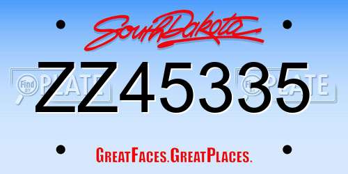ZZ45335 South Dakota License Plate