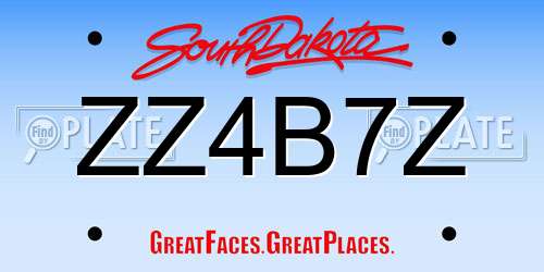 ZZ4B7Z South Dakota License Plate