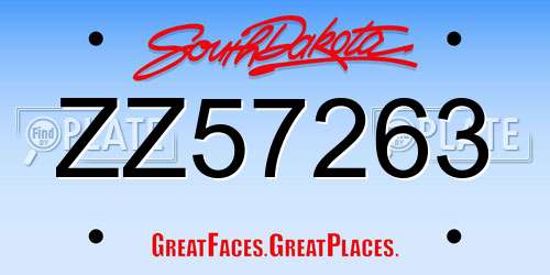 ZZ57263 South Dakota License Plate