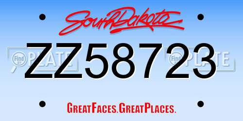 ZZ58723 South Dakota License Plate
