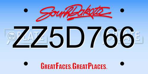 ZZ5D766 South Dakota License Plate