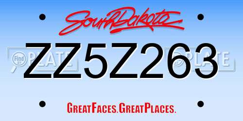 ZZ5Z263 South Dakota License Plate