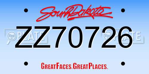 ZZ70726 South Dakota License Plate