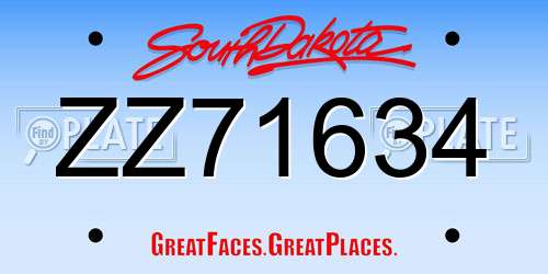 ZZ71634 South Dakota License Plate