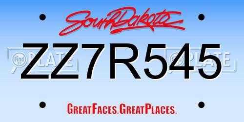 ZZ7R545 South Dakota License Plate