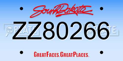 ZZ80266 South Dakota License Plate