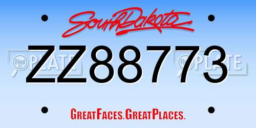 ZZ88773 South Dakota License Plate