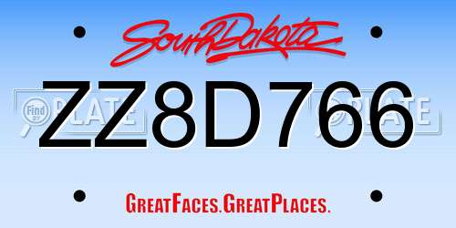ZZ8D766 South Dakota License Plate