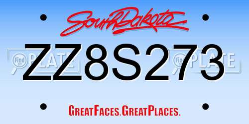 ZZ8S273 South Dakota License Plate