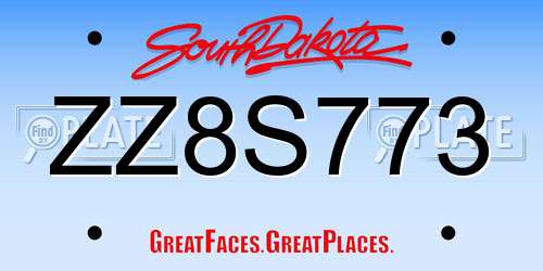 ZZ8S773 South Dakota License Plate