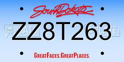 ZZ8T263 South Dakota License Plate