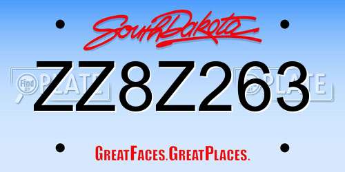 ZZ8Z263 South Dakota License Plate