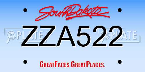 ZZA522 South Dakota License Plate