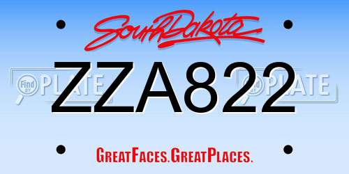ZZA822 South Dakota License Plate