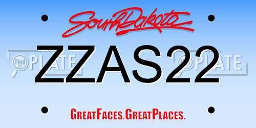 ZZAS22 South Dakota License Plate