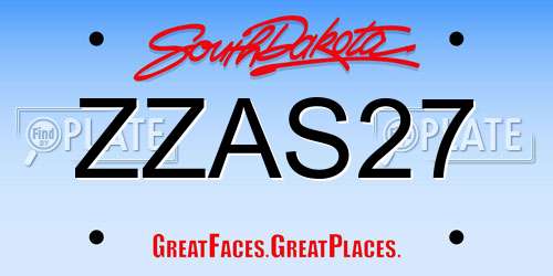 ZZAS27 South Dakota License Plate