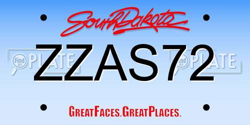ZZAS72 South Dakota License Plate