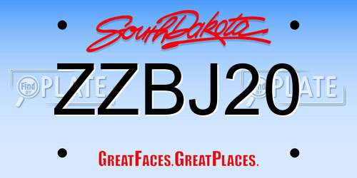 ZZBJ20 South Dakota License Plate