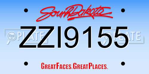 ZZI9155 South Dakota License Plate
